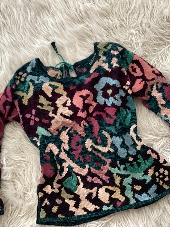 Multicolor Floral abstract PERUVIAN CONNECTION Women's Sweater L - Picture 2 of 5